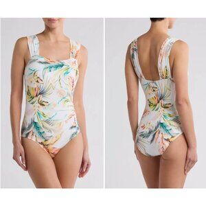 Jantzen Cabana Queen Floral Tummy Control One Piece Swimsuit W/No Wire Bra 28W